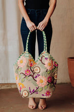 Load image into Gallery viewer, Green, Navy &amp; Multicolored Floral Tote