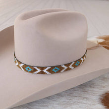 Load image into Gallery viewer, Beaded Hat Band Turquoise Diamond &amp; Bronze