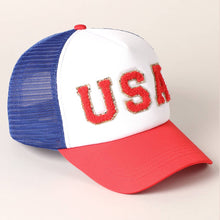 Load image into Gallery viewer, USA Letter Chenille Patched Trucker Hat