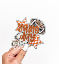 Load image into Gallery viewer, Football Orange Game Day Checkered Star Sequin Patch