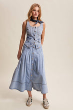 Load image into Gallery viewer, Button Front Pleated Denim Maxi Skirt LSK0278