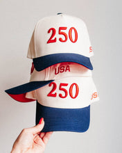 Load image into Gallery viewer, 250 USA High-Profile Hat - Navy, Red &amp; Cream