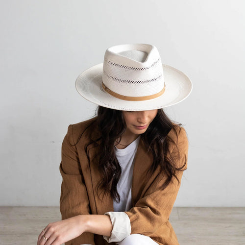 ARLO STRAW TEARDROP FEDORA - TAN BAND