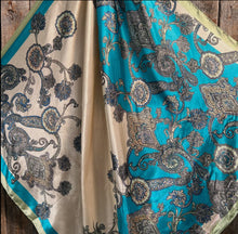 Load image into Gallery viewer, “35x35“ Turquoise Paisley Wild Rag