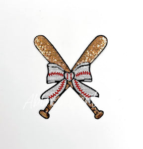Baseball Bow Batter Bat Sequin Patch - Small   