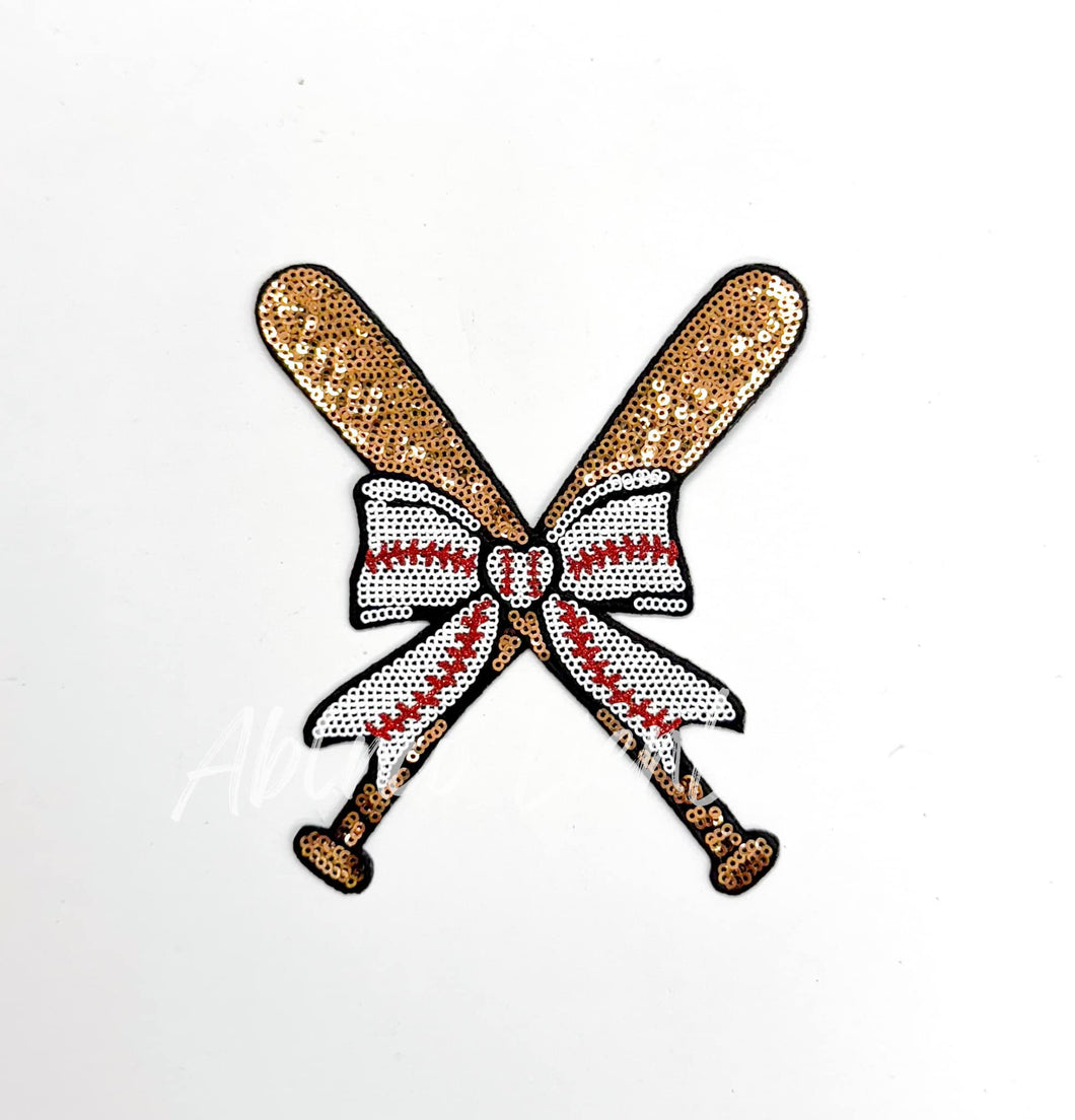 Baseball Bow Batter Bat Sequin Patch - Small   