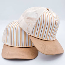 Load image into Gallery viewer, Neutral Stripe Structured Cotton Trucker Hat – Fully Adjustable Boutique Blank Cap