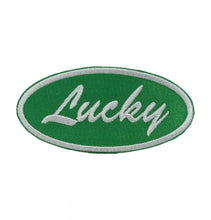Load image into Gallery viewer, Lucky in Oval, Green, White, Embroidered Iron on Patch