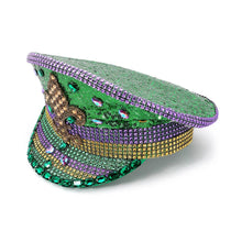 Load image into Gallery viewer, Fleur de Lis Stone Embellished Mardi Gras Sequin Captain Hat