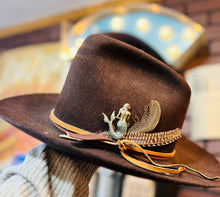 Load image into Gallery viewer, Mermaid Cowgirl Brass Patina Hat Pin Hat Bar