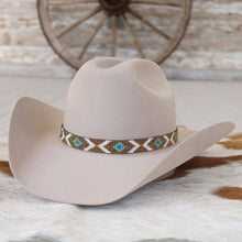 Load image into Gallery viewer, Beaded Hat Band Turquoise Diamond &amp; Bronze