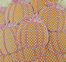 Load image into Gallery viewer, Checkered Orange and Pink Pumpkin Embroidery Iron On Patch