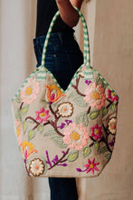 Load image into Gallery viewer, Green, Navy &amp; Multicolored Floral Tote