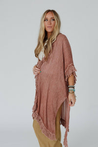 On The Edge Fringe Kimono - Rose Clay