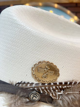 Load image into Gallery viewer, Polished Brass Patina Thunderbird Concho Hat Pin Hat Bar
