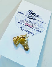 Load image into Gallery viewer, Horse Head Small Brass Patina Hat Pin Hat Bar Western
