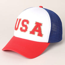 Load image into Gallery viewer, USA Letter Chenille Patched Trucker Hat