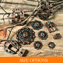 Load image into Gallery viewer, Copper Teal - Champagne - Topaz - Crystal Conchos Sizes from 1&quot;-3&quot; and Buckles