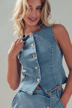 Load image into Gallery viewer, Fitted Gold Button Front Denim Vest