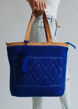 Load image into Gallery viewer, Electric Blue Diamond Pattern Tote