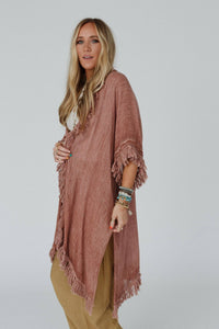 On The Edge Fringe Kimono - Rose Clay