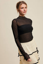 Load image into Gallery viewer, Semi Sheer Textured Lace Long-Sleeve Layering Top LT1424