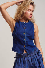 Load image into Gallery viewer, Fitted Gold Button Front Denim Vest