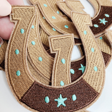 Load image into Gallery viewer, 3" Horse Shoe w Turquoise detail  -  Embroidered Hat Patch