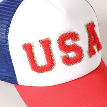 Load image into Gallery viewer, USA Letter Chenille Patched Trucker Hat