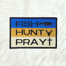 Load image into Gallery viewer, Fish Hunt Pray Embroidery Iron On Patch