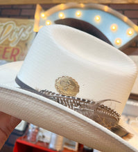Load image into Gallery viewer, Polished Brass Patina Thunderbird Concho Hat Pin Hat Bar