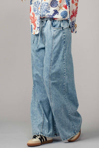 Relaxed Wide Leg Drawstring Western Pants