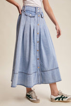 Load image into Gallery viewer, Button Front Pleated Denim Maxi Skirt LSK0278