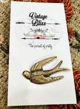Load image into Gallery viewer, Brass Patina Flying Sparrow Bird Hat Pin