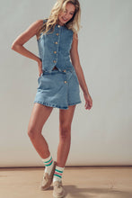 Load image into Gallery viewer, Fitted Gold Button Front Denim Vest