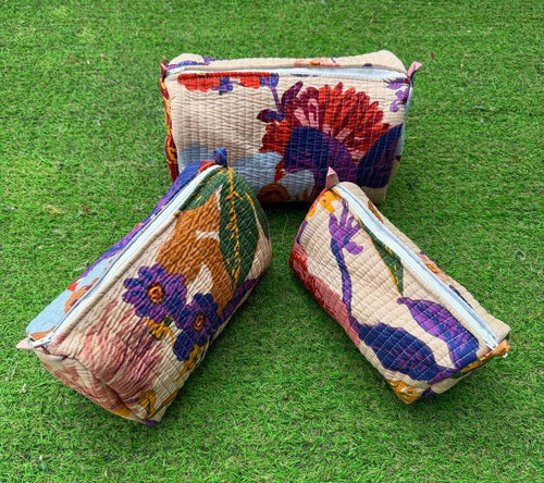 Block Printed Bag Handmade Makeup Bag Cosmetic Bag for Women