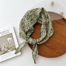 Load image into Gallery viewer, Lace Trim Cotton Linen Floral Triangle Scarf_CWASC0850