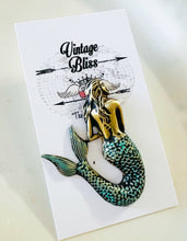 Load image into Gallery viewer, Mermaid Cowgirl Brass Patina Hat Pin Hat Bar