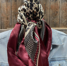 Load image into Gallery viewer, “35x35” Wine Leopard Print Wild Rag