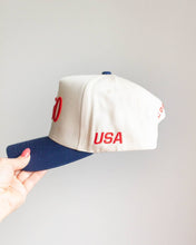 Load image into Gallery viewer, 250 USA High-Profile Hat - Navy, Red &amp; Cream