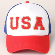 Load image into Gallery viewer, USA Letter Chenille Patched Trucker Hat