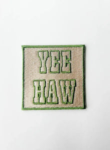 Green Yee Haw Embroidered Iron On Patch Hats & Clothing