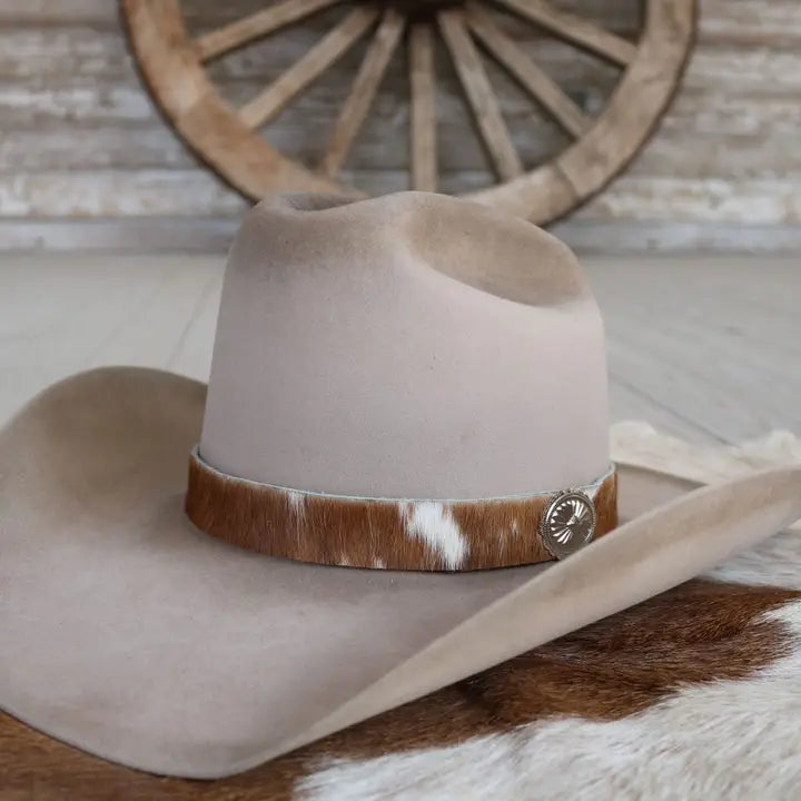 Cowhide Hat Band - Brown & White