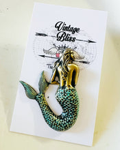 Load image into Gallery viewer, Mermaid Cowgirl Brass Patina Hat Pin Hat Bar