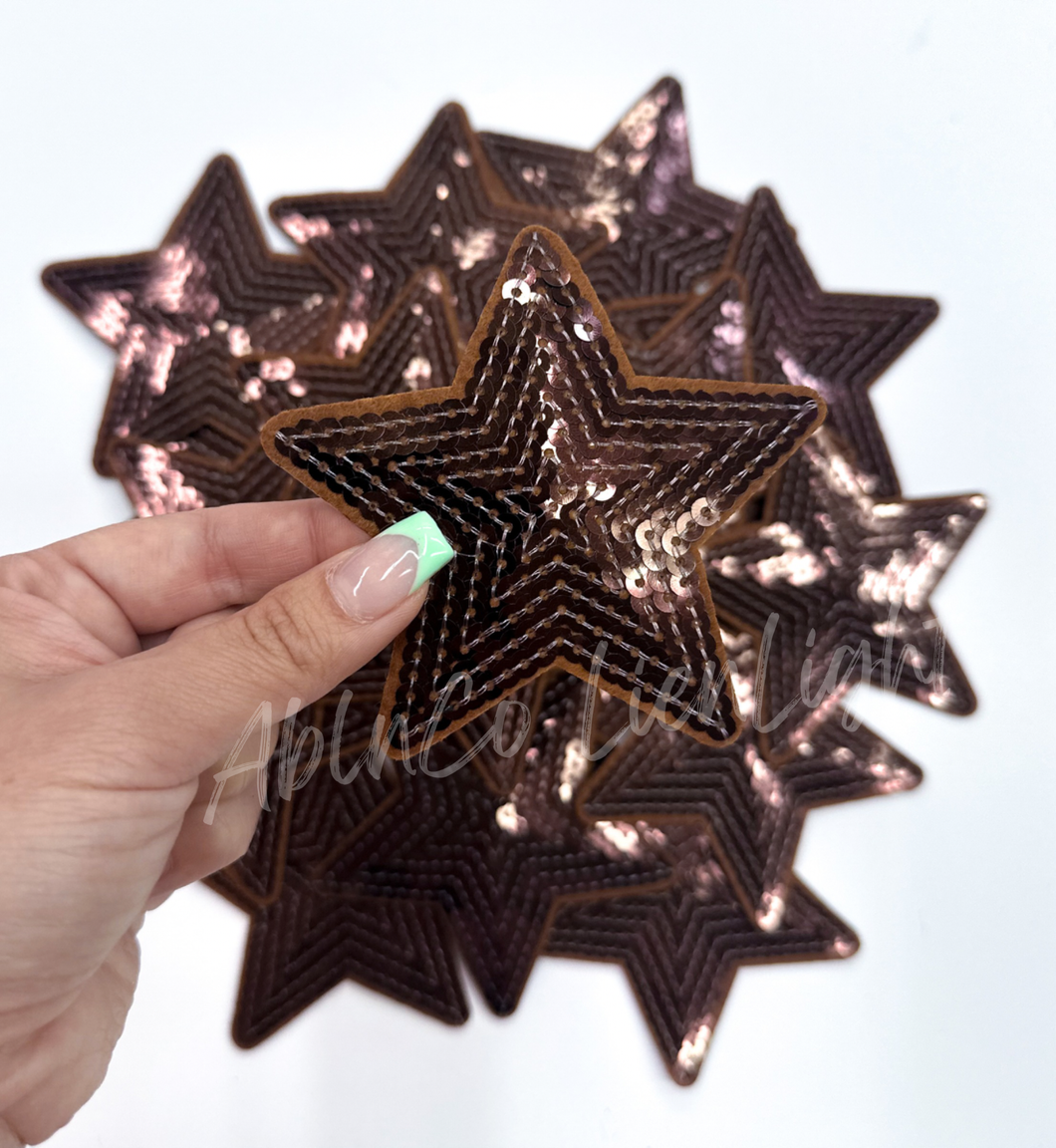 Trucker hat patches 3” brown sequin star patch iron on