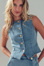 Load image into Gallery viewer, Fitted Gold Button Front Denim Vest