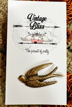 Load image into Gallery viewer, Brass Patina Flying Sparrow Bird Hat Pin