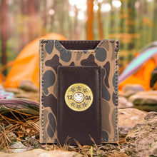 Load image into Gallery viewer, Shotshell Men's Magnetic Front Pocket Old School Camo Leather Wallet.