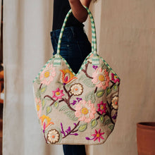 Load image into Gallery viewer, Green, Navy &amp; Multicolored Floral Tote