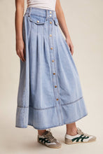 Load image into Gallery viewer, Button Front Pleated Denim Maxi Skirt LSK0278